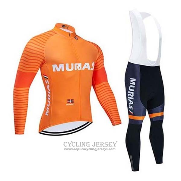 2020 Cycling Jersey Euskadi Murias Orange Long Sleeve And Bib Tight